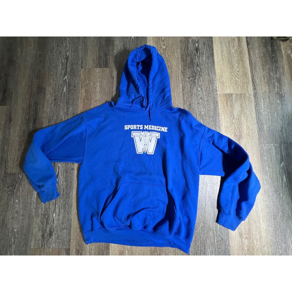 Gildan Sports Medicine Hoodie Mens Large Blue Graphic Pullover Sweatshirt
